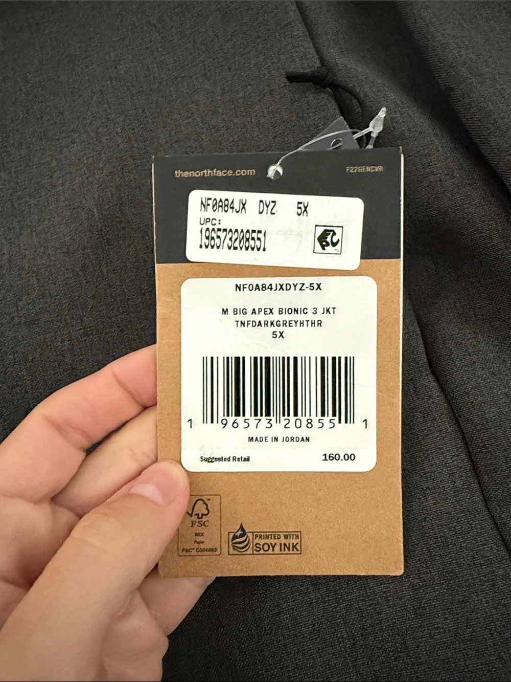 The North Face Men's Big Apex Bionic 3 Jacket Gray 5X NEW